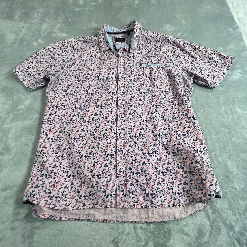 7 Diamonds Mens XL Pink Floral Button Up Shirt Short Sleeve Cotton Casual - Picture 3 of 12